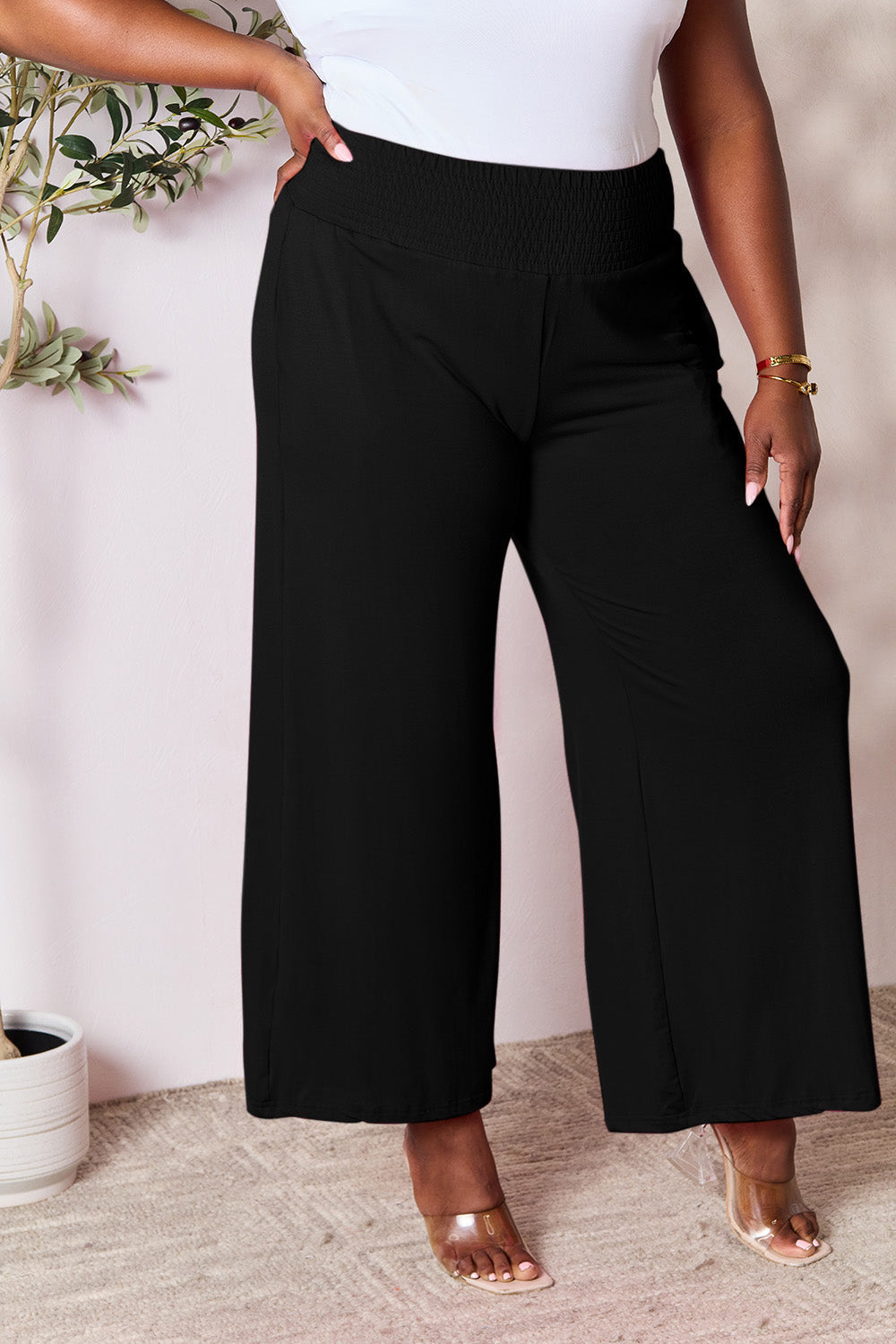 Double Take Full Size Smocked Wide Waistband Wide Leg Pants by Wild and Free Boutique