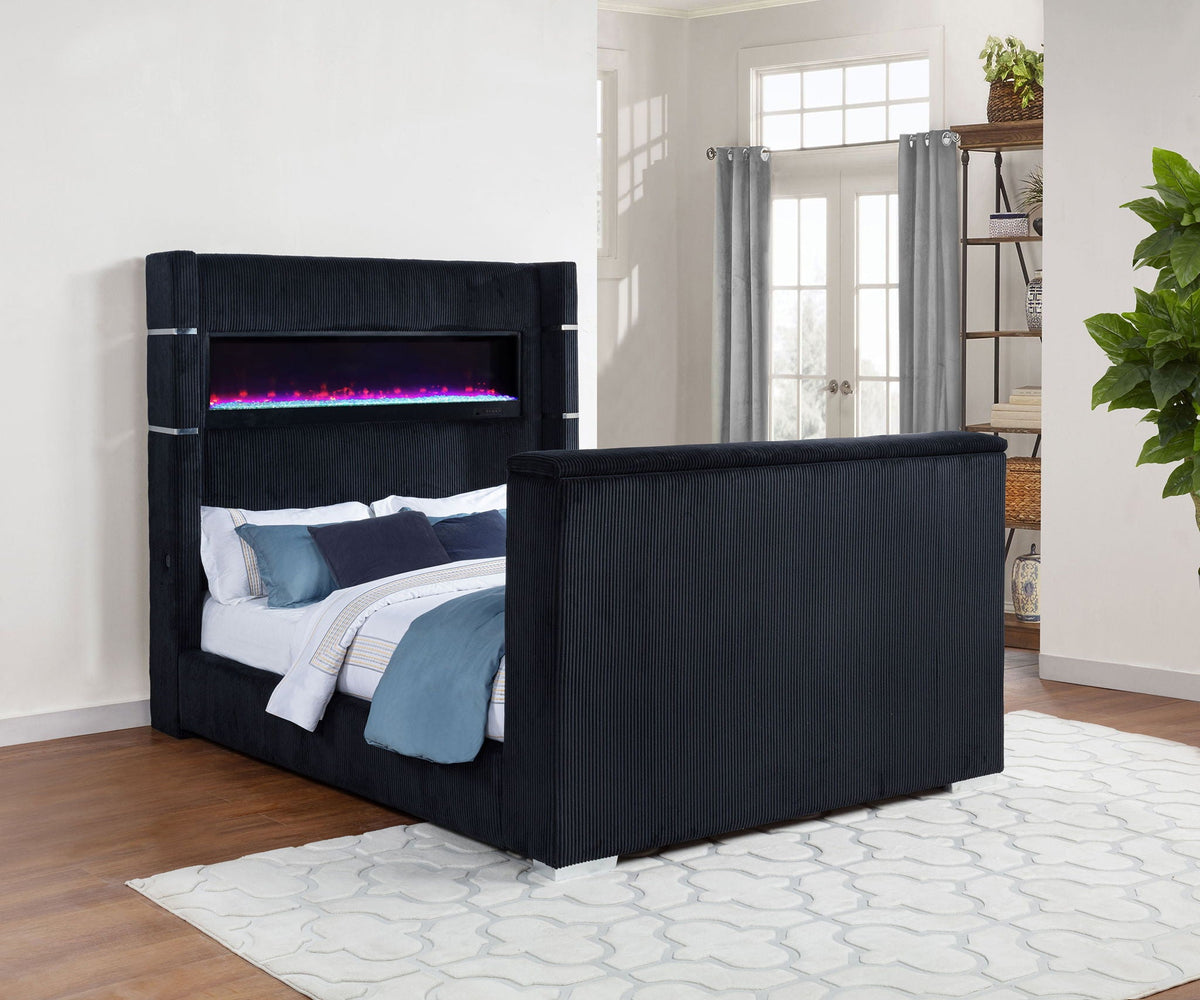 Tisdall Queen Flame Visualizer Wingback TV Bed Black by Unique Piece Furniture