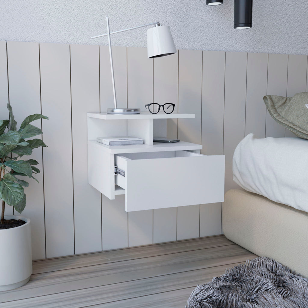 Flopini - Floating Nightstand With 1 Drawer, Compact Size - White by Unique Piece Furniture
