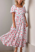 Floral Short Puff Sleeve Tiered Dress by Simply Love
