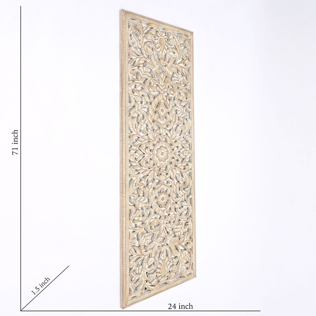 Floral Hand Carved Mandala Rectangle Wall Decor With Mirror - Antique Brown / White by Unique Piece Furniture