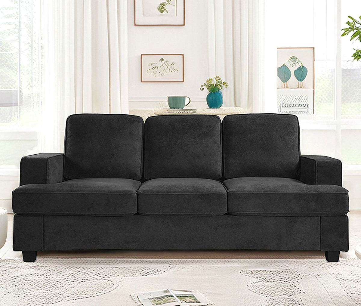 Modern Sofa, Comfortable 3 Seater Couch With Deep Seating, Loose Back Cushions, Wide Arms by Unique Piece Furniture