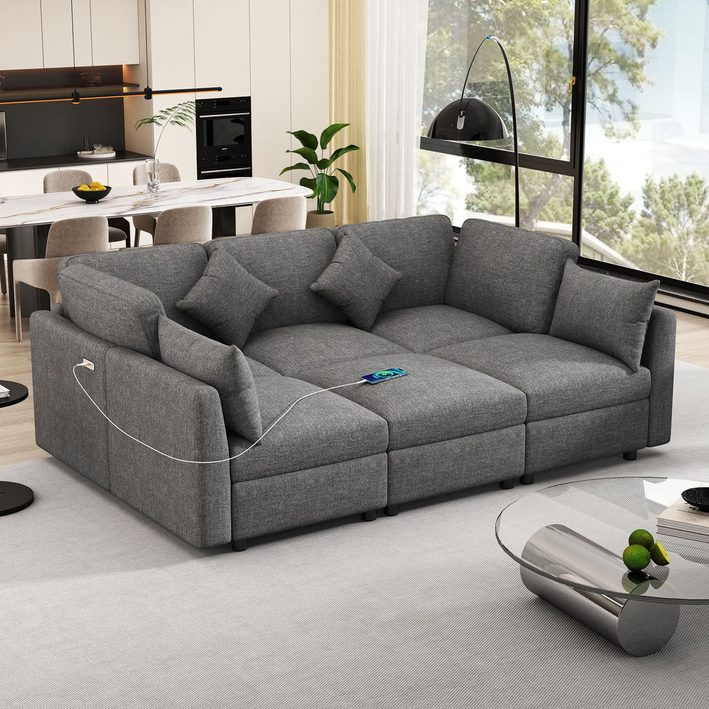 Sectional Sofa Modular U-Shaped With Ottoman & USB Ports by Unique Piece Furniture