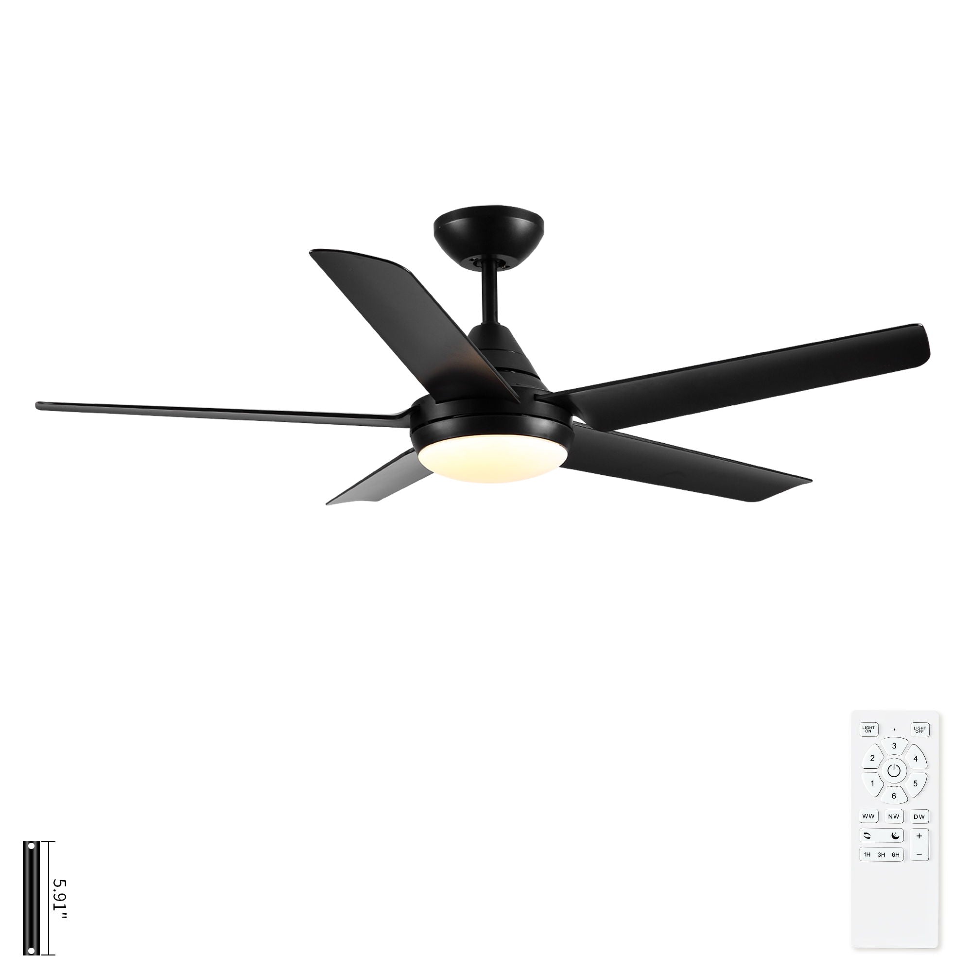Ceiling Fan With Lights And Remote Control, Reversible DC Motor, 6 Speeds, 3 Cct Dimmable LED, Quiet Timer For Indoor - Black by Unique Piece Furniture