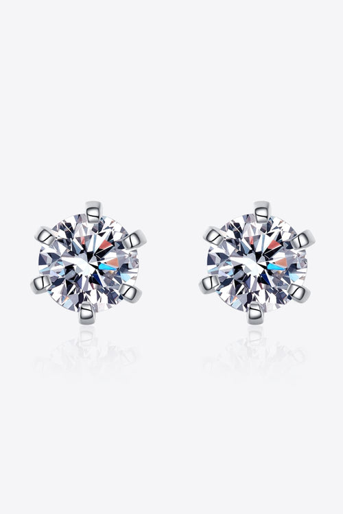 1 Carat Moissanite Rhodium-Plated Stud Earrings by Wild and Free Boutique