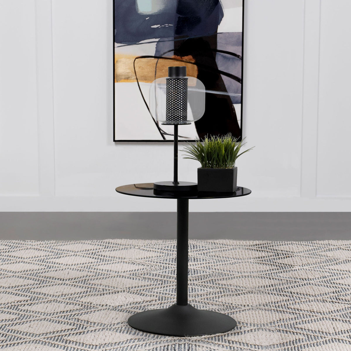 Ganso Round Metal End Table With Tempered Glass Top Black by Unique Piece Furniture