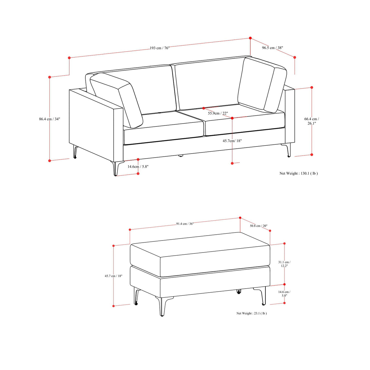 Ava - Mid Century Sofa With Ottoman Set by Unique Piece Furniture