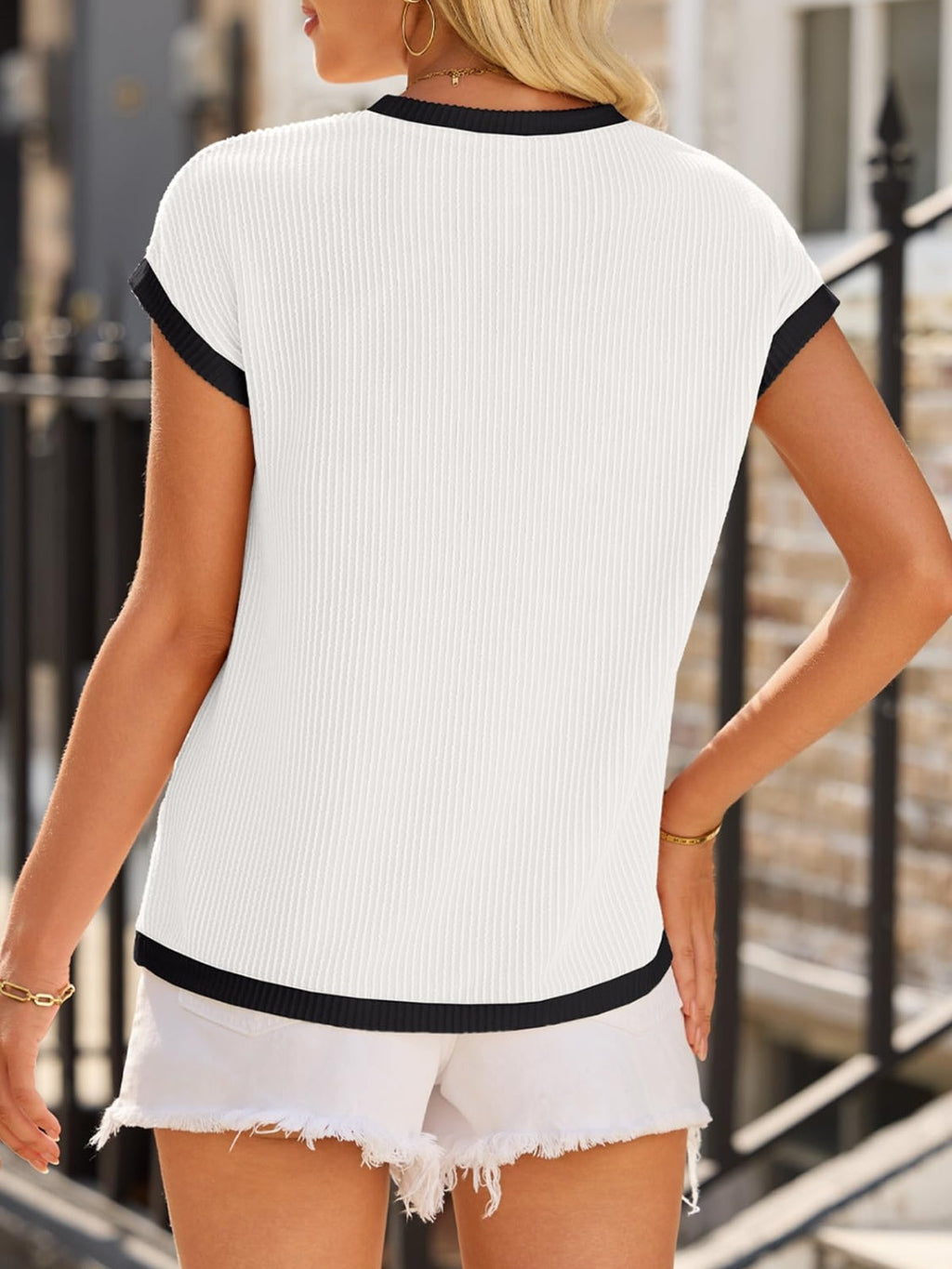 Contrast Trim Round Neck Short Sleeve T-Shirt by Wild and Free Boutique
