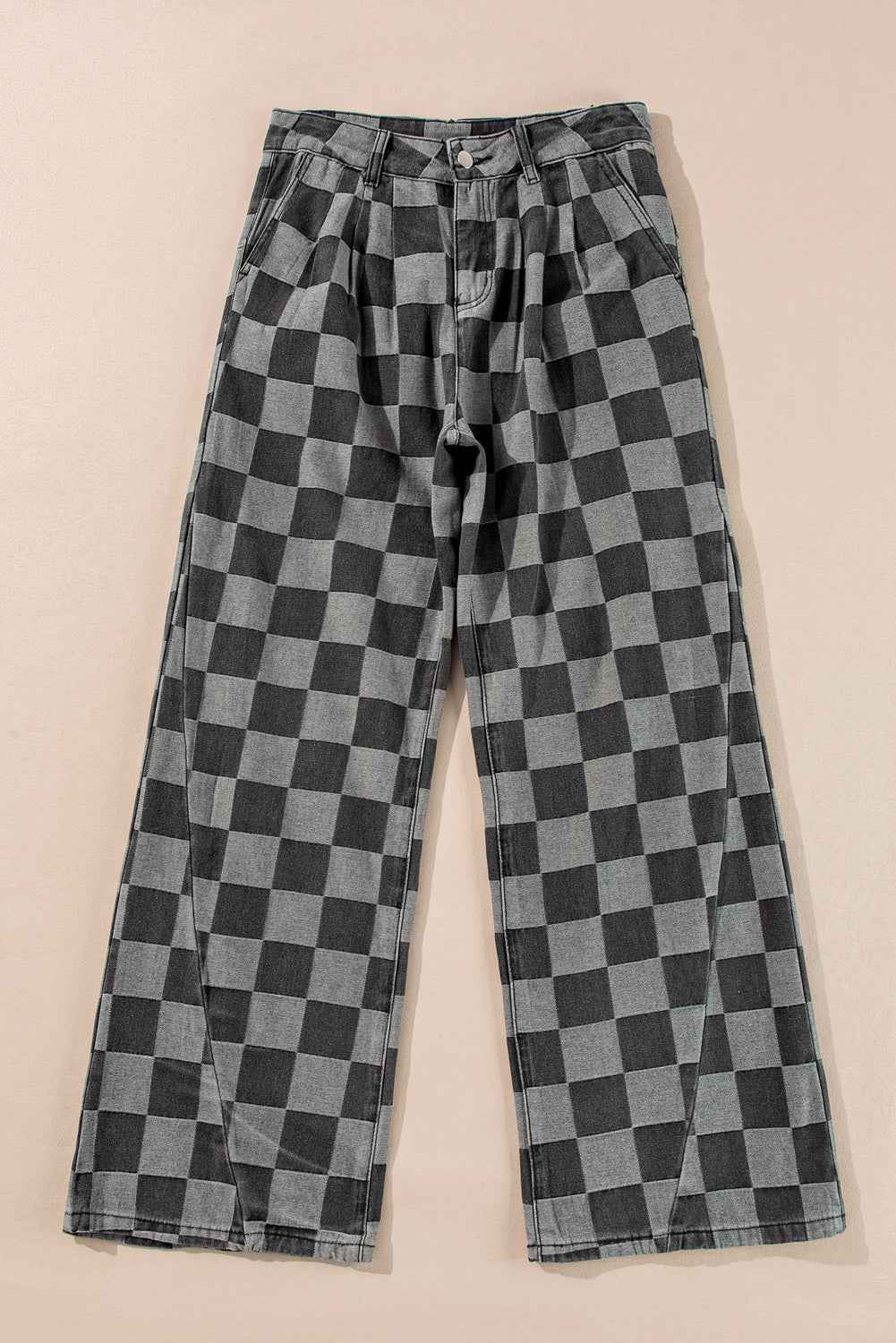 Dark Grey Checkered Denim Wide Leg Jeans by Dear-Lover Dropshipping