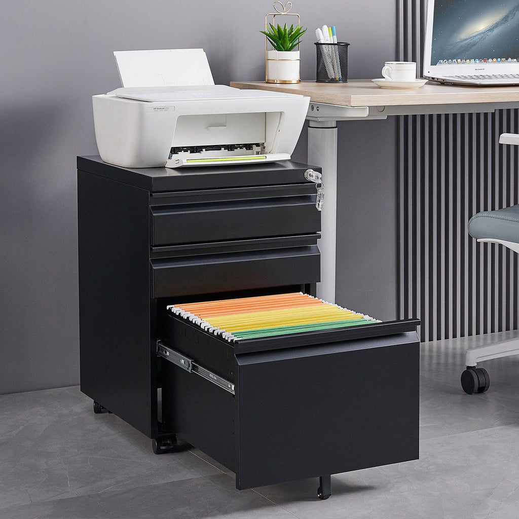 Contemporary 3 Drawer Mobile Filing Cabinet With Lock, Metal Office Storage For Legal / Letter Size by Unique Piece Furniture