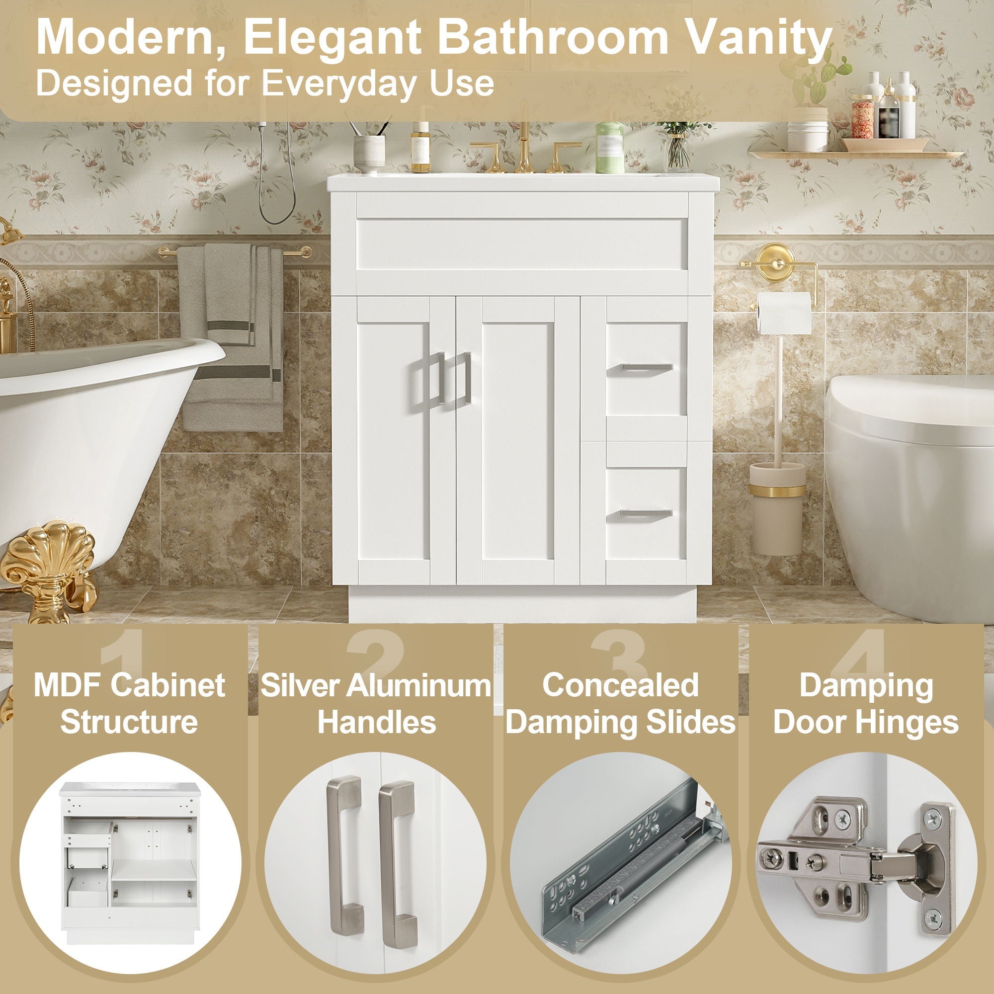Bathroom Vanity With 2 Doors, 2 Drawers, Adjustable Shelf, Hidden Slides & Soft Close Hinges by Unique Piece Furniture