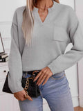 Notched Dropped Shoulder Sweater by Wild and Free Boutique