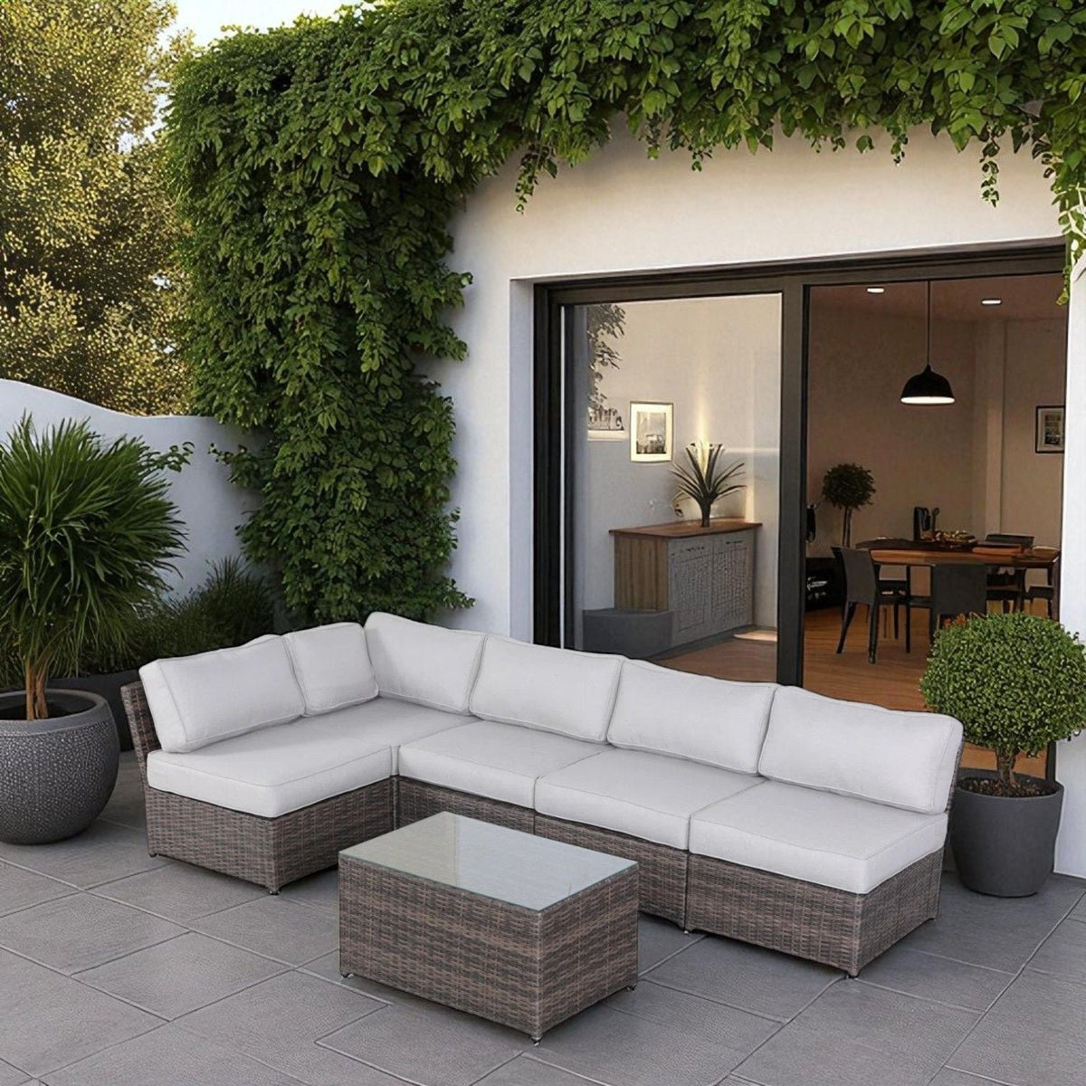 Comfortable Modern Patio Rattan Sectional Set With Cushions by Unique Piece Furniture