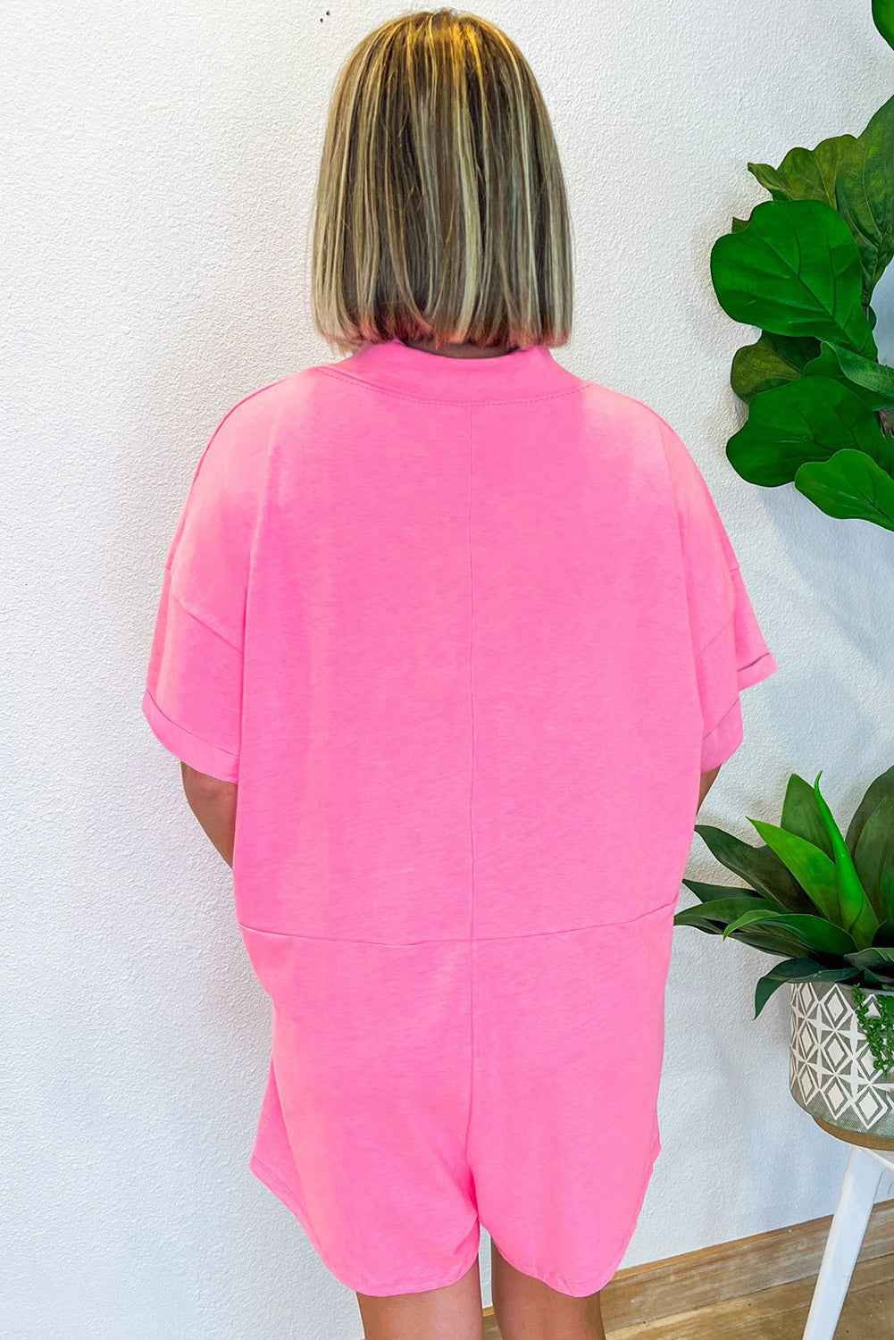 Bonbon Loose Half Sleeve V Neck Plain Romper by Wild and Free Boutique