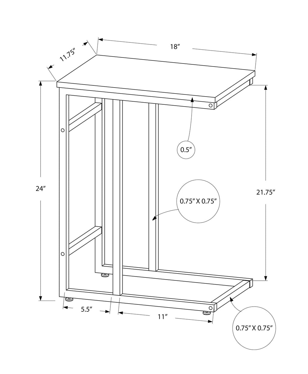 Accent Table, C - Shaped, Modern Design - Black by Unique Piece Furniture