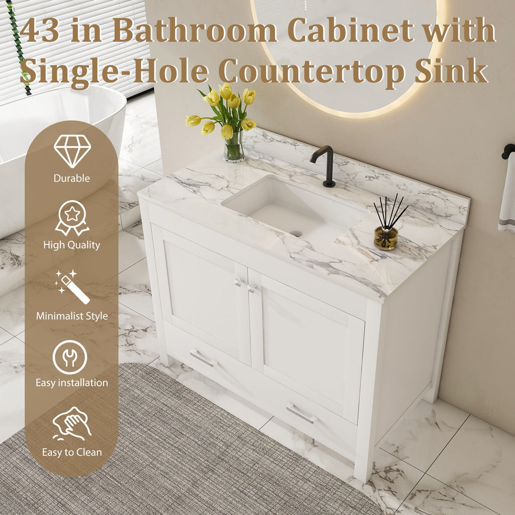 43" Bathroom Vanity, Multi Functional Cabinet - White by Unique Piece Furniture