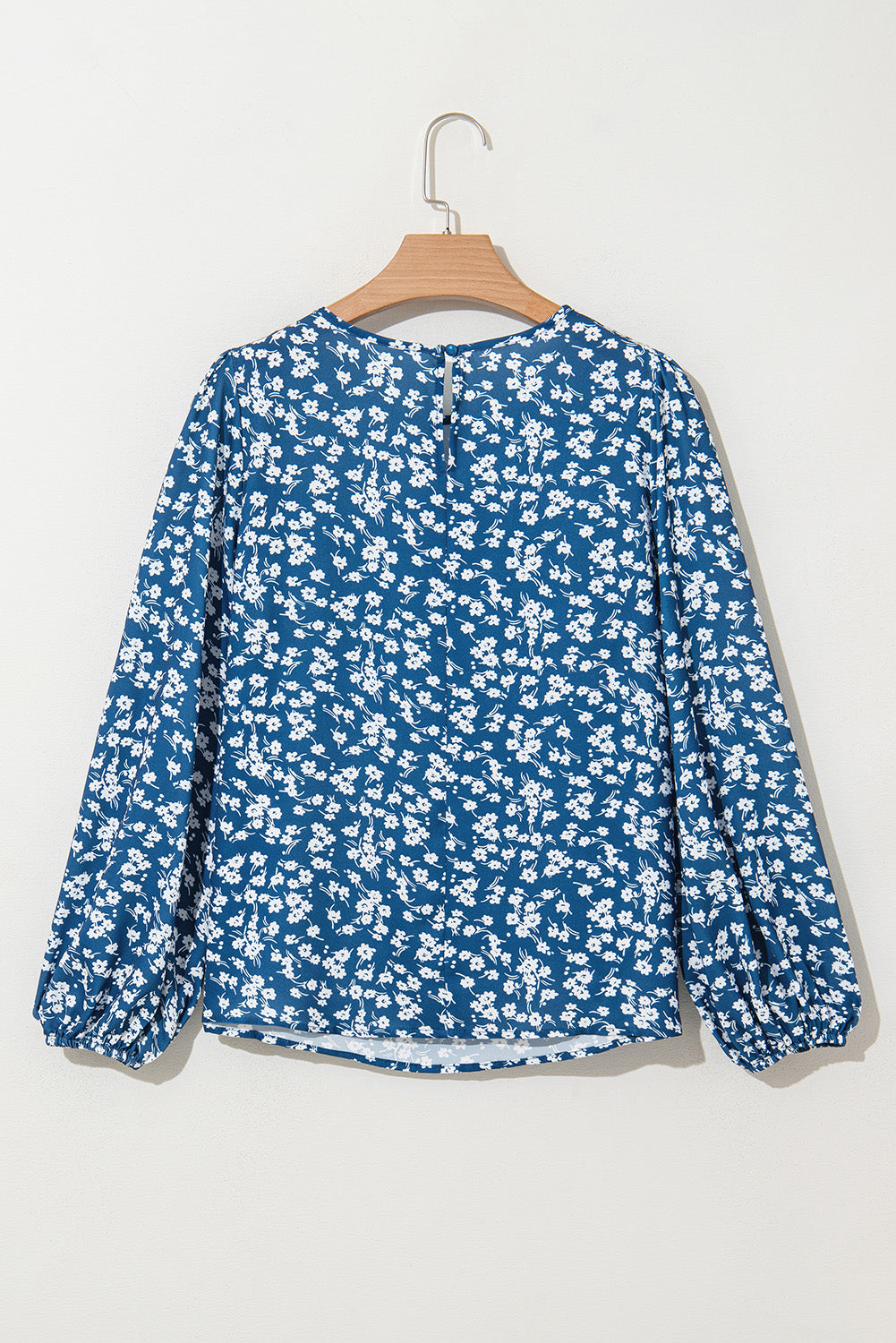 Blue Ditsy Floral Print Lantern Sleeve Blouse by Wild and Free Boutique
