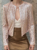 Full Size Sequin Open Front Cropped Jacket by Wild and Free Boutique
