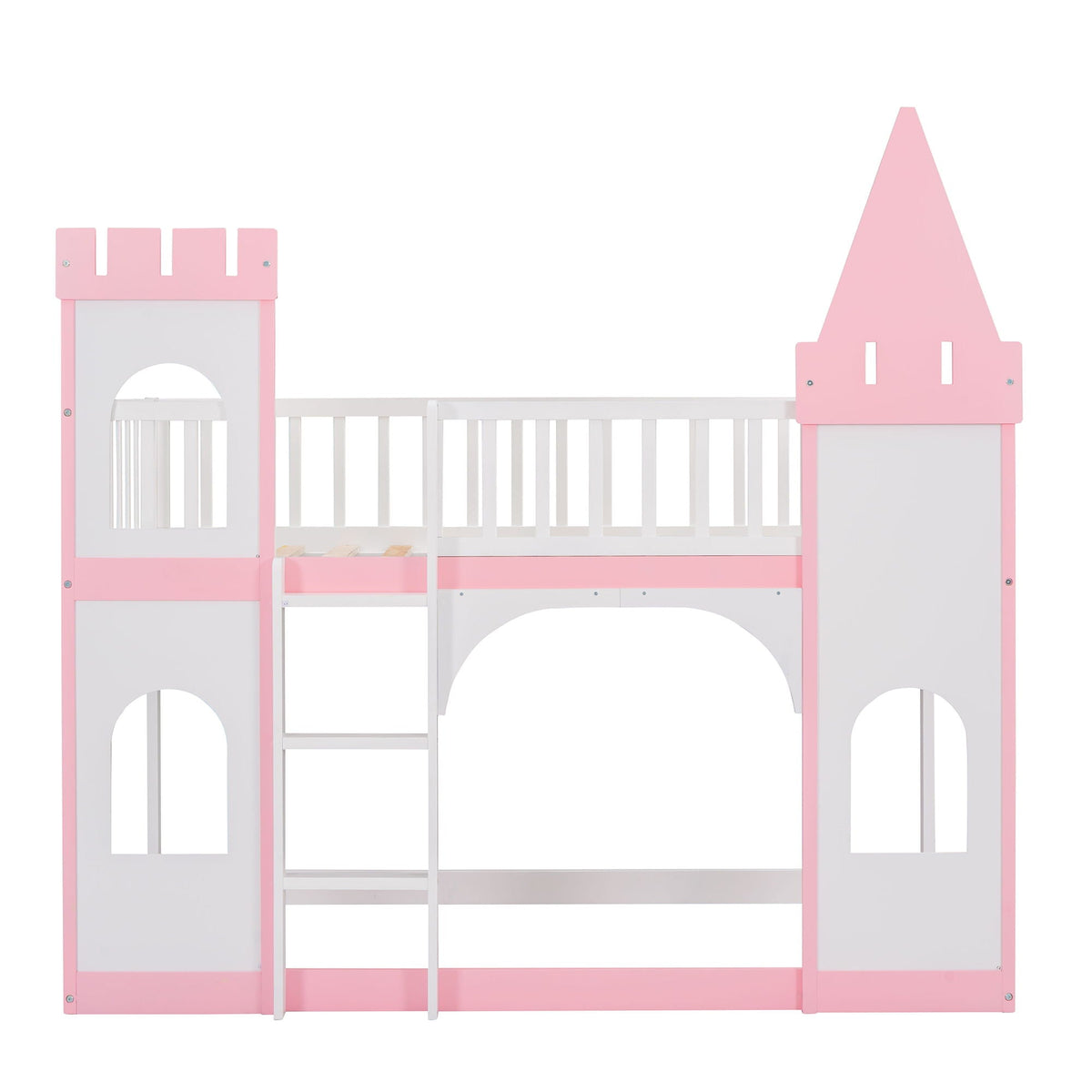 Twin Over Twin Castle Bunk Bed With Ladder - Pink by Unique Piece Furniture