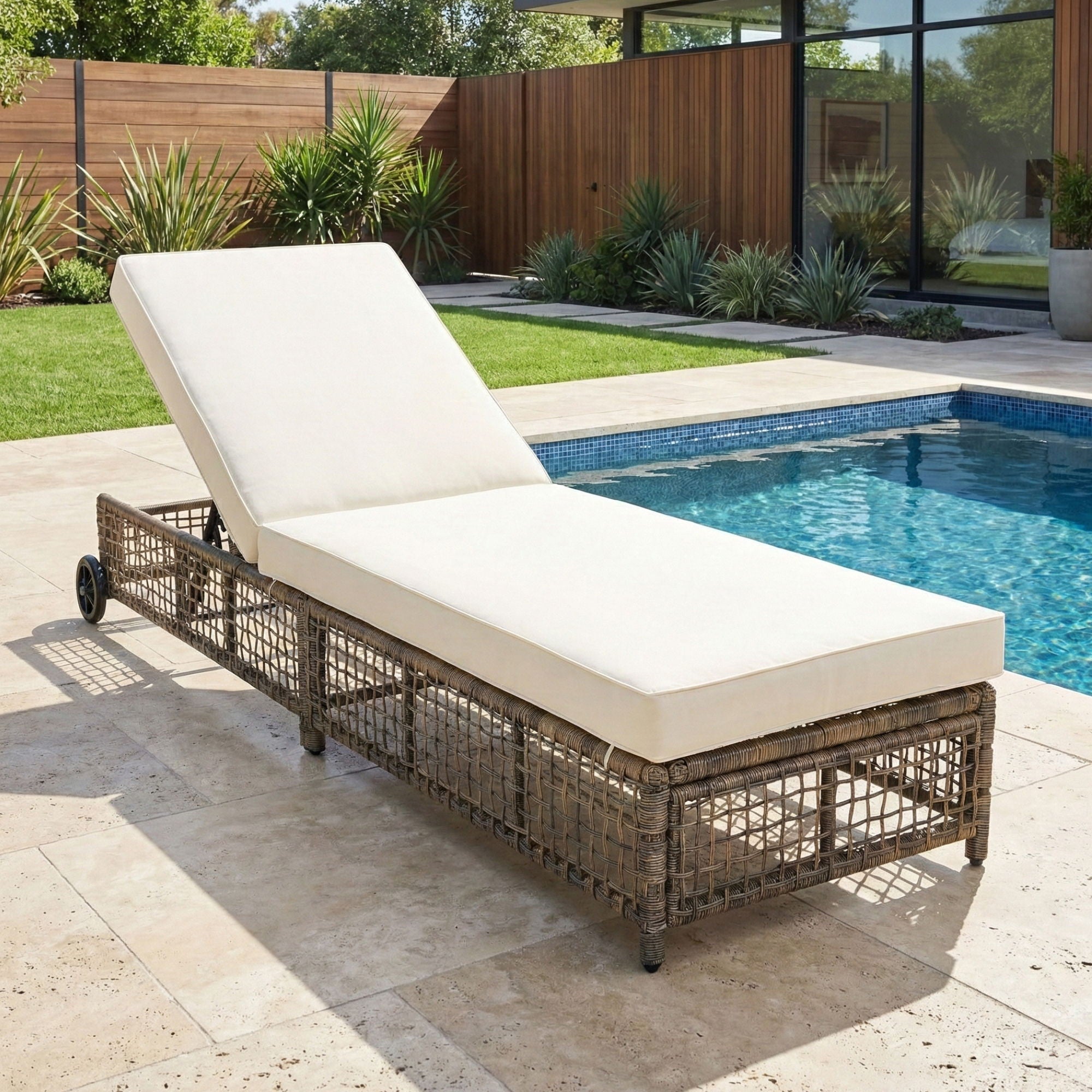 Outdoor Lounge Chair With 5 Position Backrest With Cushion And Wheels by Unique Piece Furniture