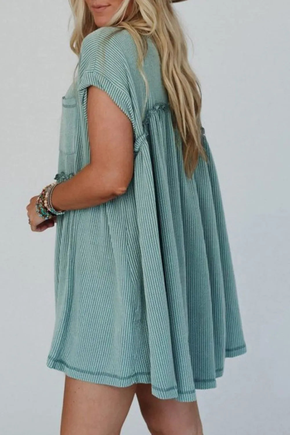 Frill Round Neck Cap Sleeve Mini Dress by Simply Love
