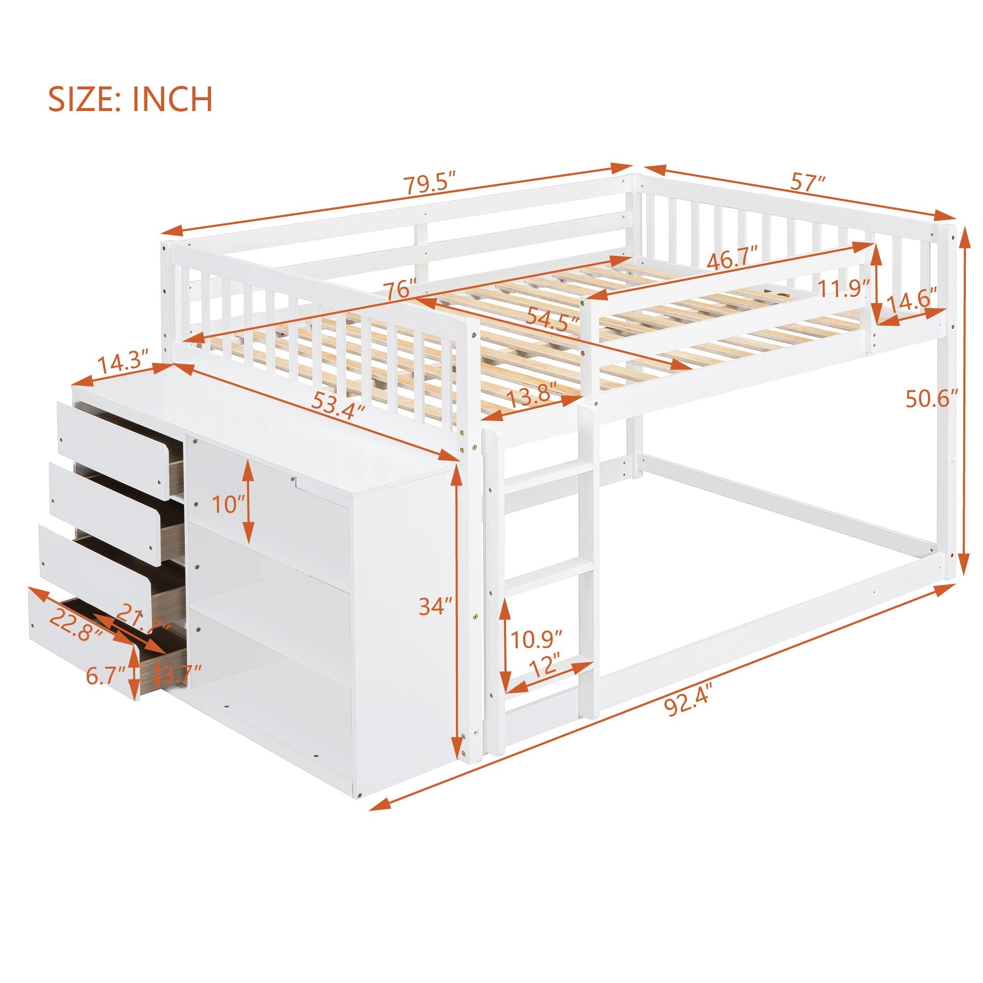 Bunk Bed With 4 Drawers And 3 Shelves by Unique Piece Furniture