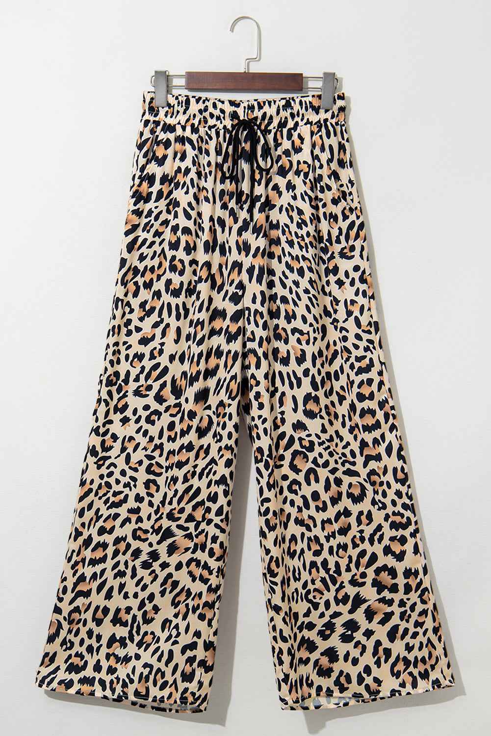 Parchment Leopard Drawstring Elastic Waistband Flowy Wide Leg Pants by Dear-Lover Dropshipping