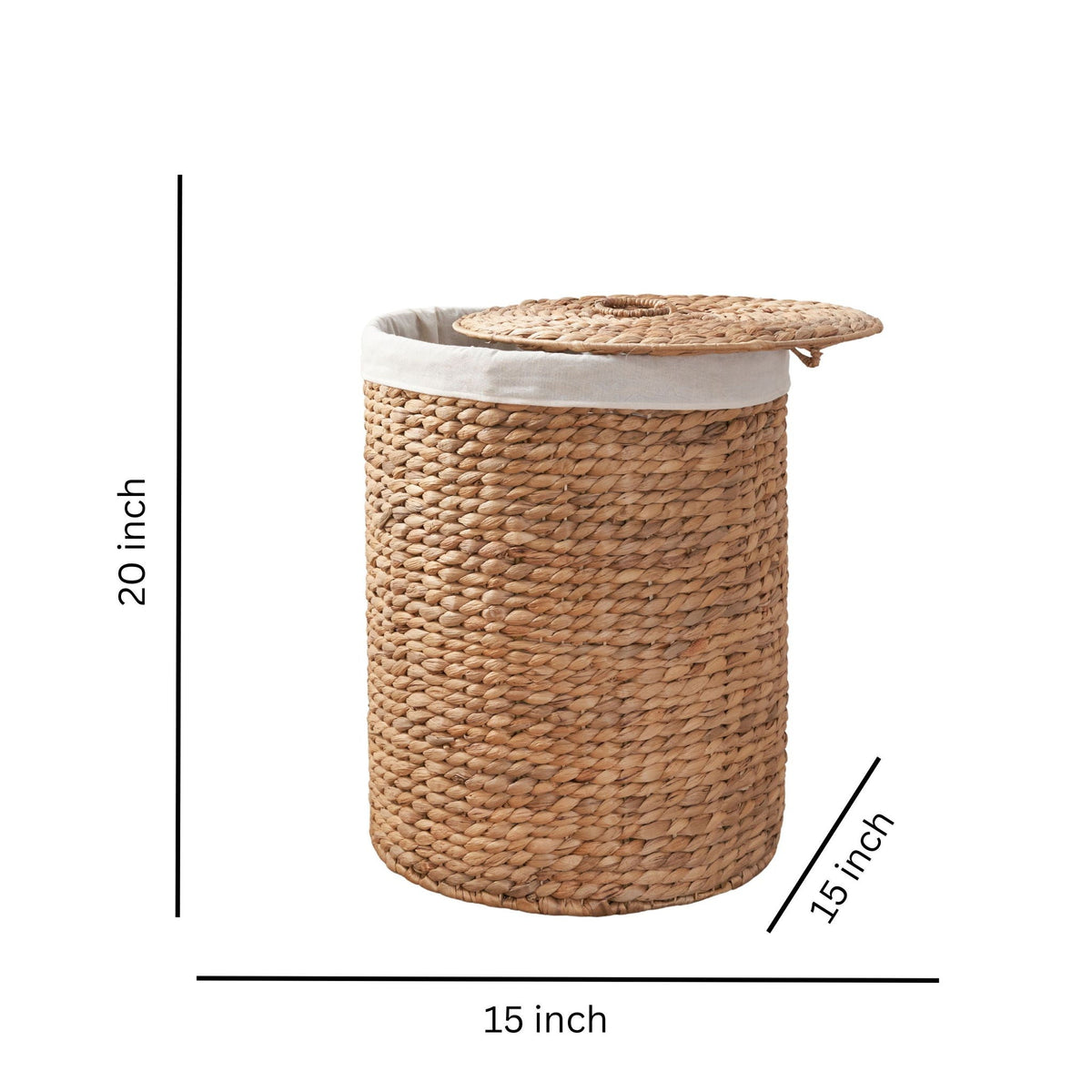 Round Tall Water Hyacinth Woven Wicker Laundry Hamper With Lid - For Clothes, Toys And Book Storage With Removable Liner - 15" X 15" X 20" - Natural Brown by Unique Piece Furniture