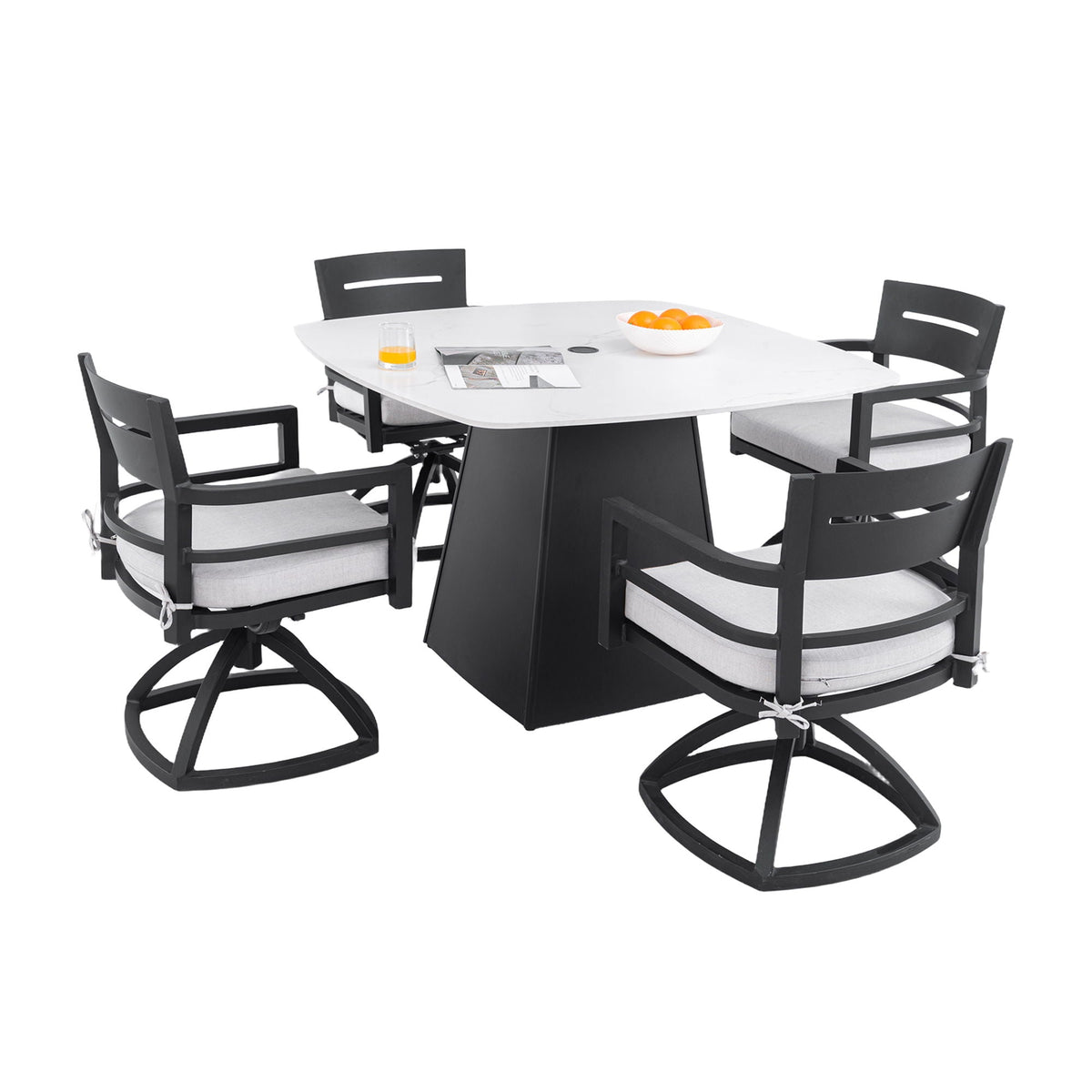 Outdoor Patio Dining Set, Squircle Dining Table, Dining Chairs With Sunbrella Cushions by Unique Piece Furniture