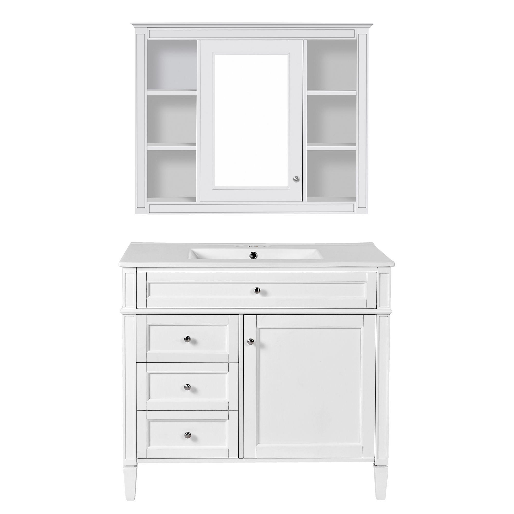 Bathroom Vanity With Mirror Cabinet, Single Sink With 2 Soft Closing Doors And 4 Drawers by Unique Piece Furniture