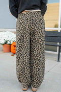 Khaki Leopard Print Drawstring Elastic Waist Loose Denim Pants with Pockets by Wild and Free Boutique