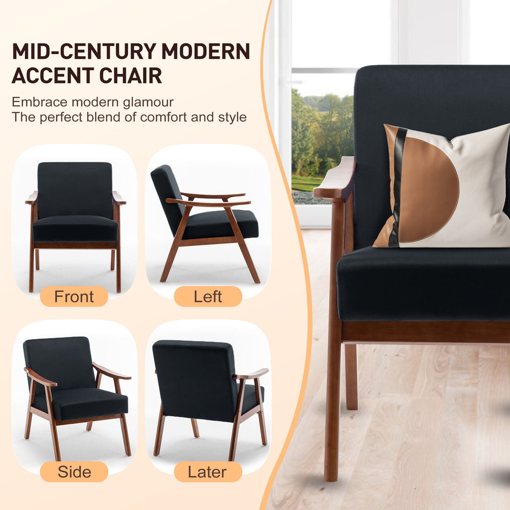 Mid Century Modern Accent Chair With Solid Wood Frame And Extra Thick Backrest by Unique Piece Furniture