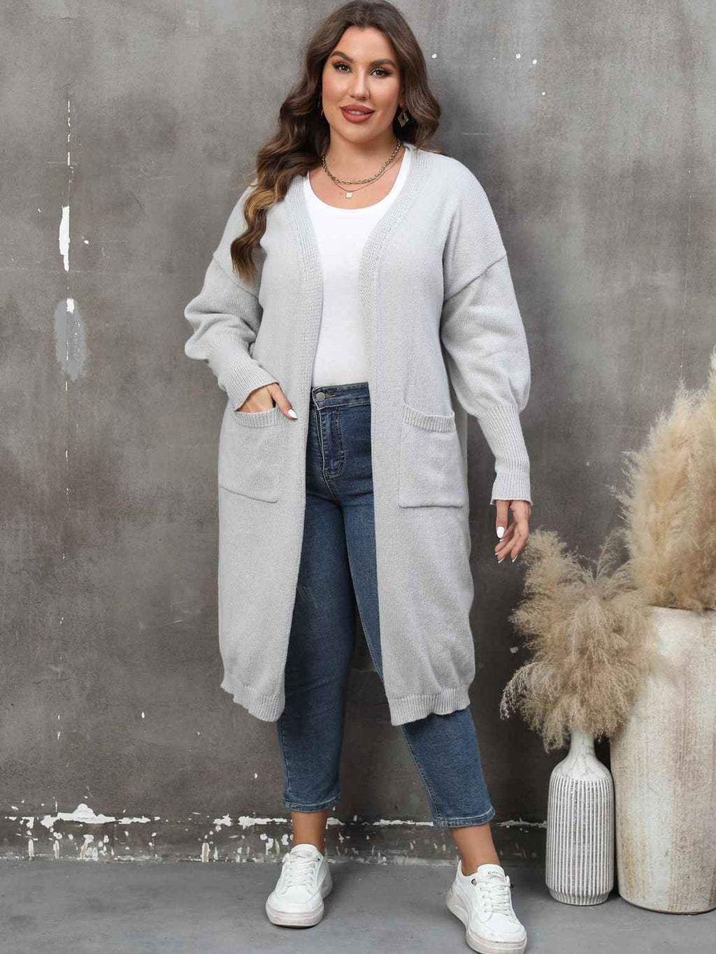 Plus Size Long Sleeve Pocketed Cardigan by Wild and Free Boutique