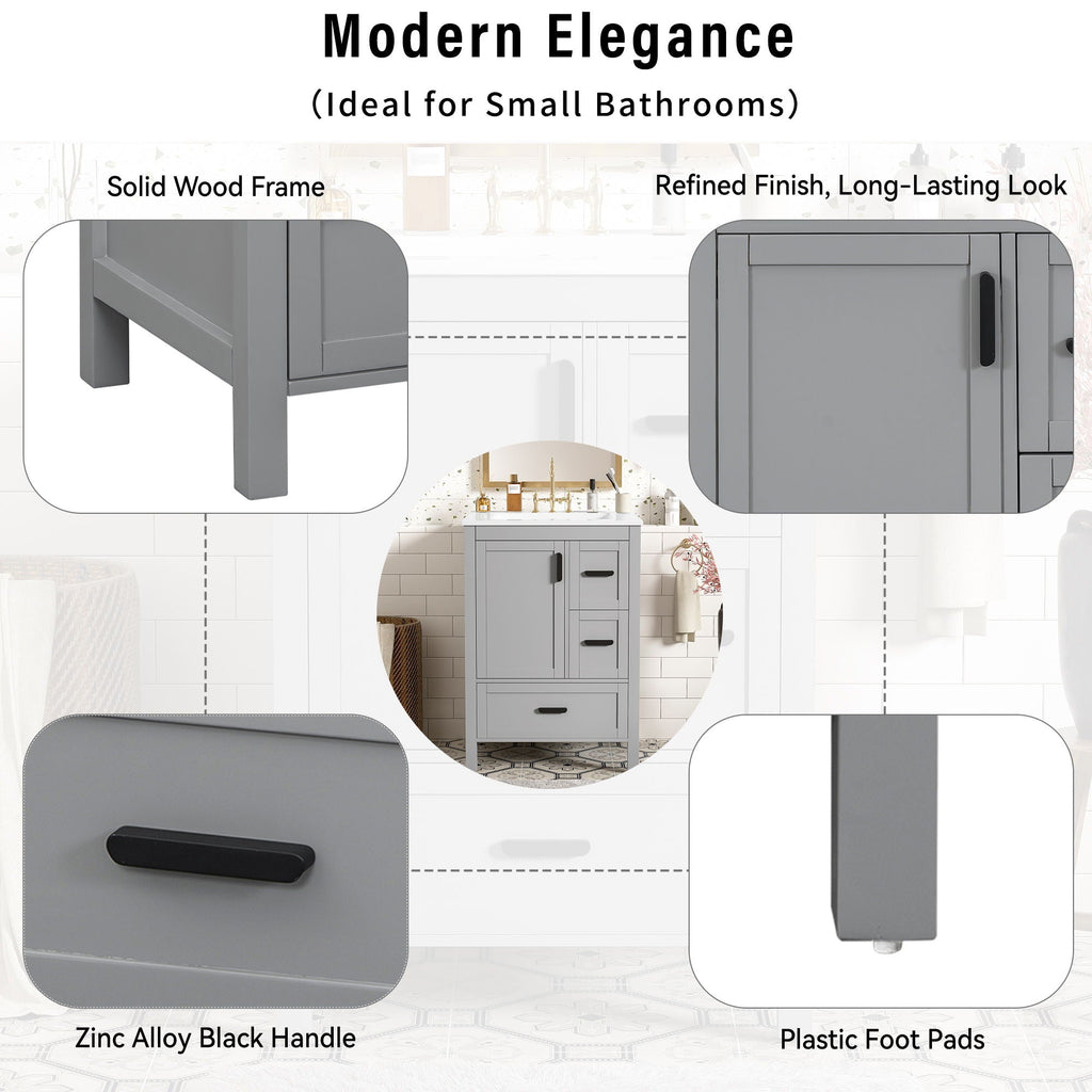 Bathroom Vanity With Sink, Soft Close Door, Double Layer Door Shelf And 3 Drawers - Gray by Unique Piece Furniture
