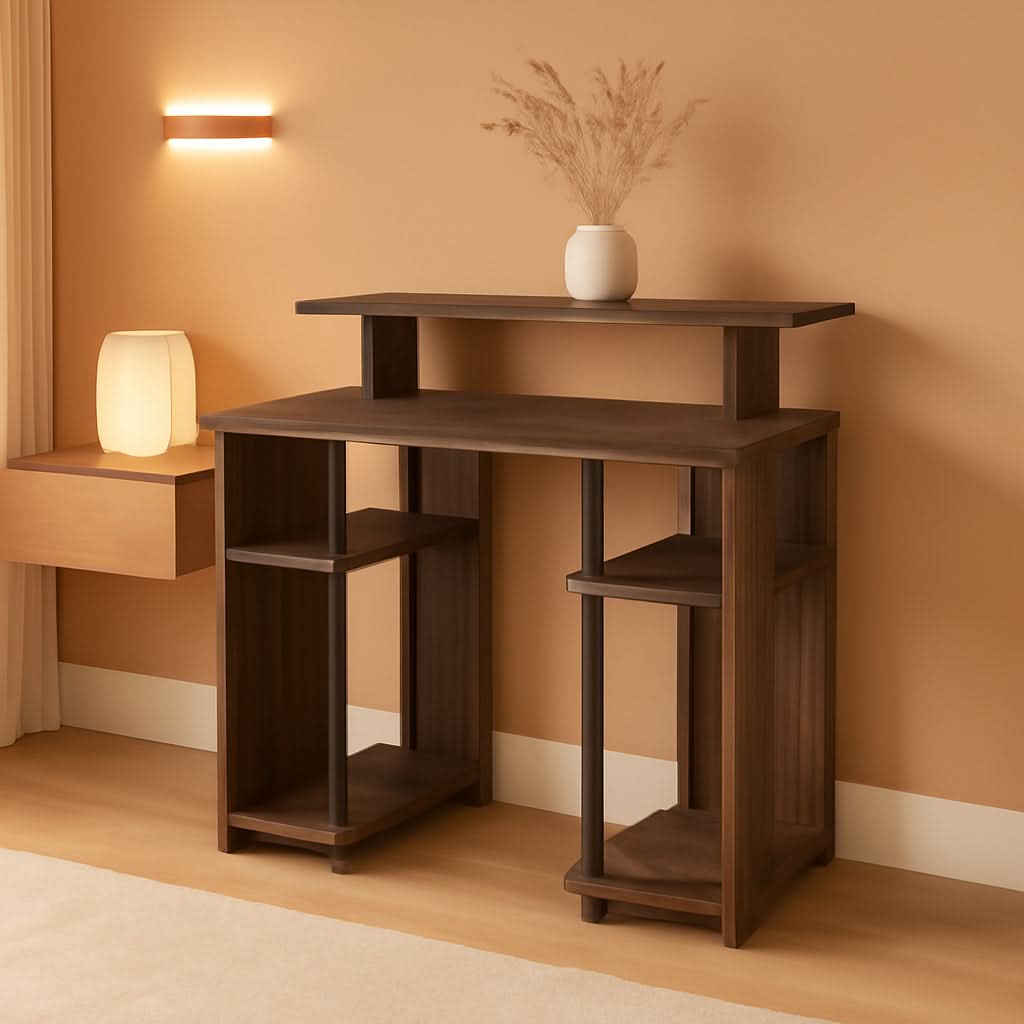Walnut Black Writing Desk With Shelves And Printer by ShipItFurniture