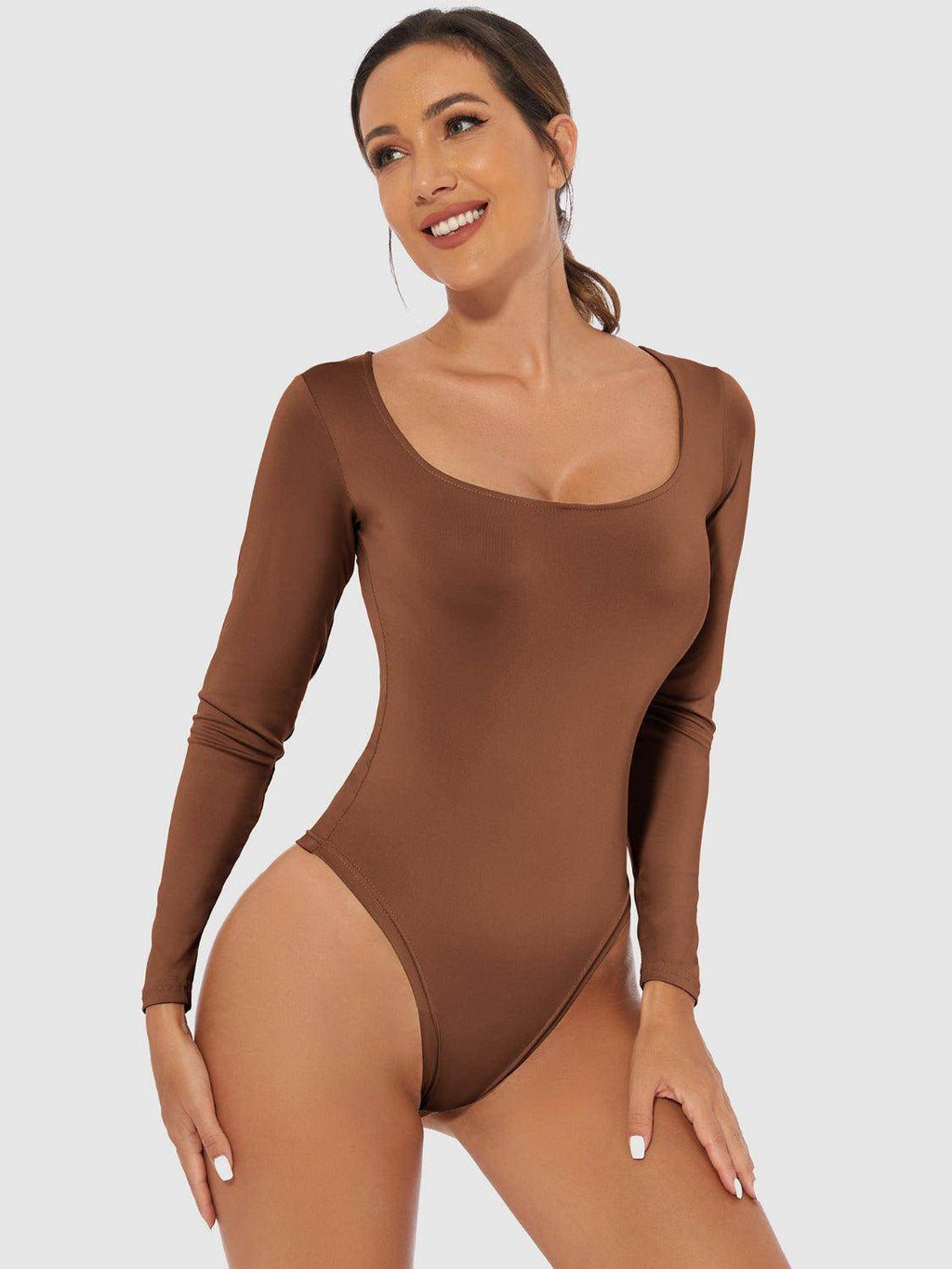 Full Size Scoop Neck Long Sleeve Bodysuit for Women by Selvanelle