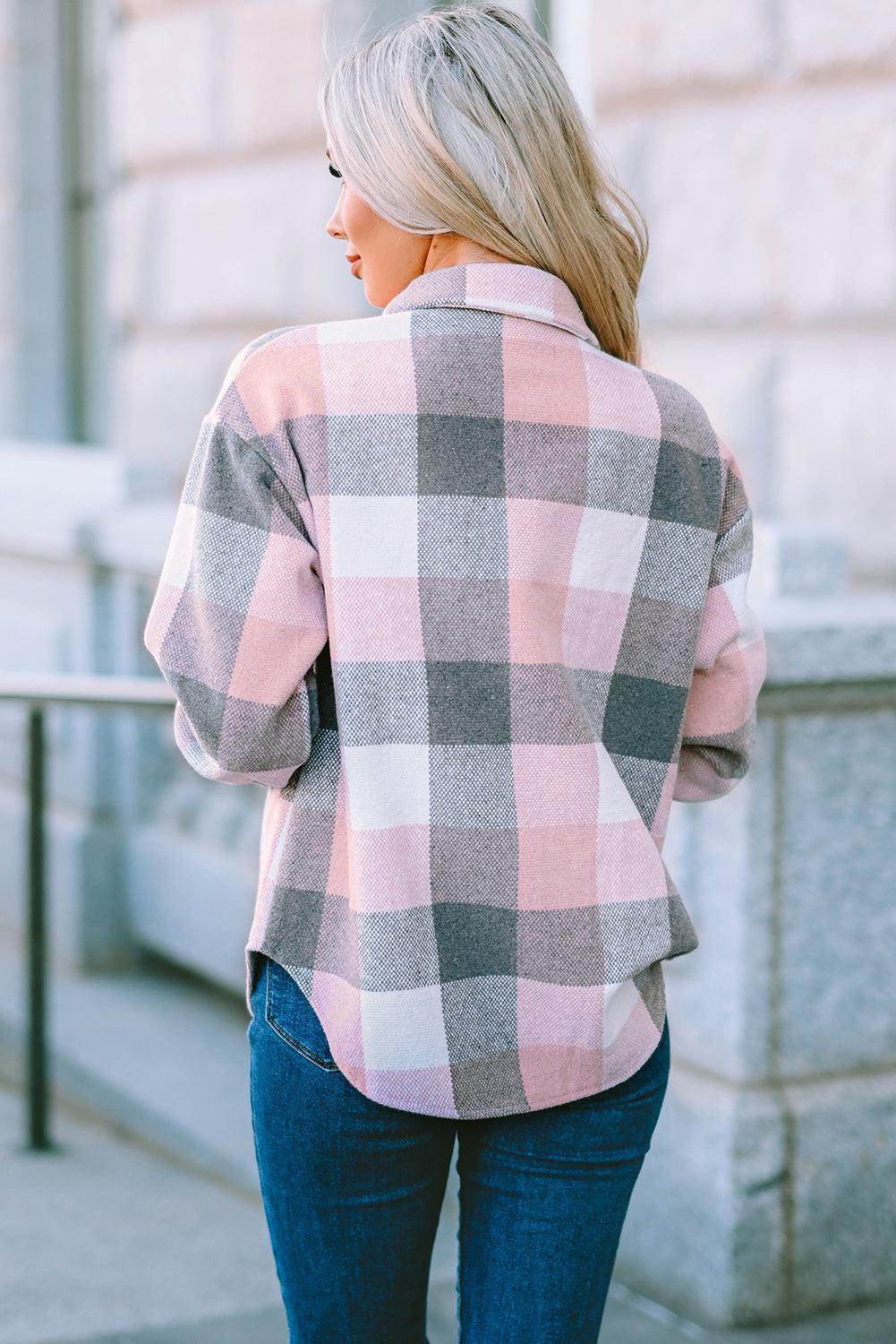 Plaid Button Up Dropped Shoulder Jacket for Women Stylish by Selvanelle