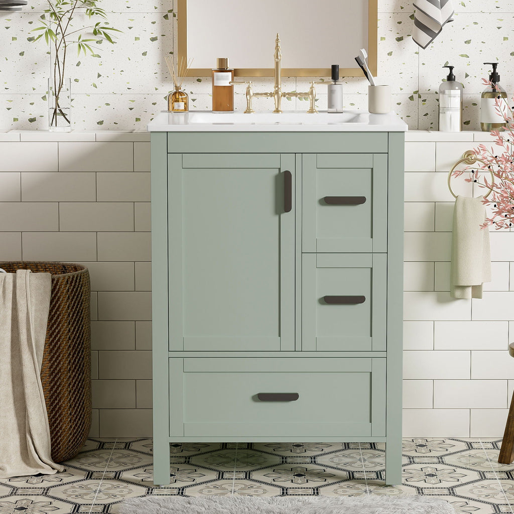 Bathroom Vanity With Sink, Soft-Close Doors, Double-Layer Shelf And 3 Drawers by Unique Piece Furniture