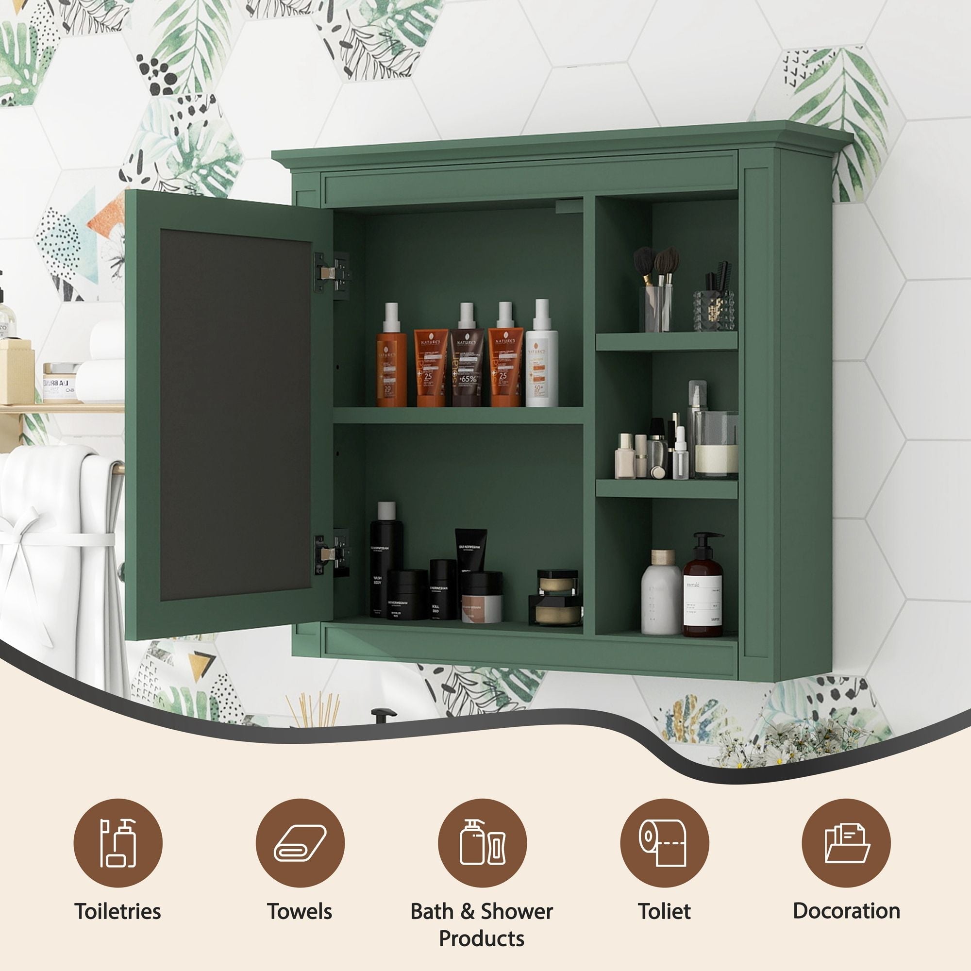 Wall Mounted Medicine Cabinet With Mirror And 3 Open Shelves by Unique Piece Furniture