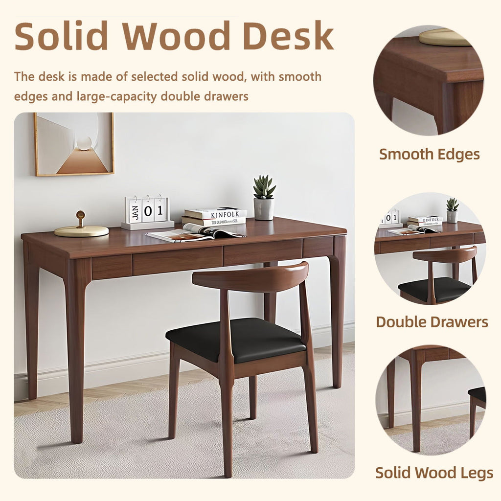 Desk With Drawers, Smooth Edge Design - Walnut by Unique Piece Furniture