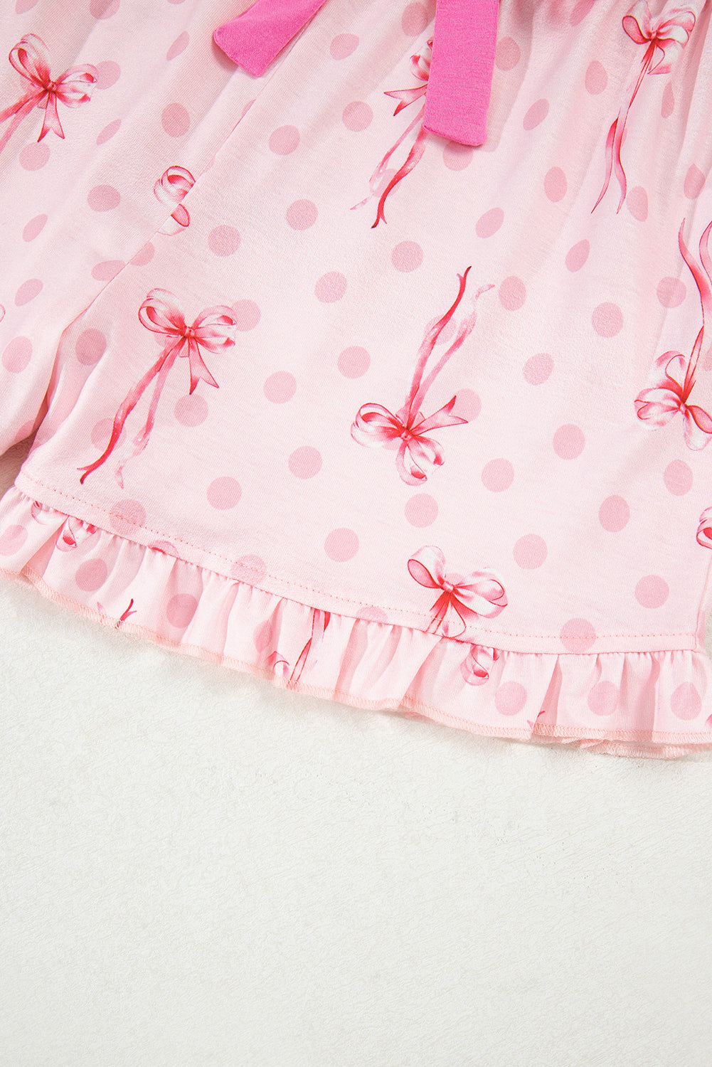 Pink Bow Print Contrast Pipping Short Pajamas Set by Wild and Free Boutique