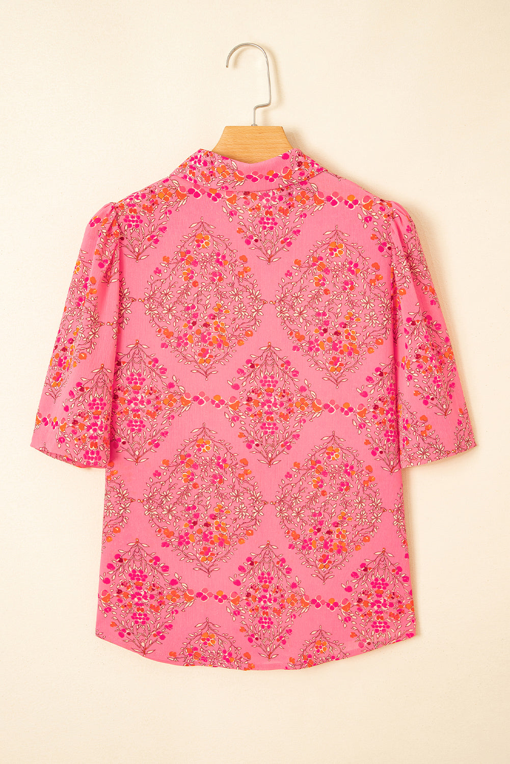 Rose Red Floral Print Wide Short Sleeve Loose Shirt by Wild and Free Boutique