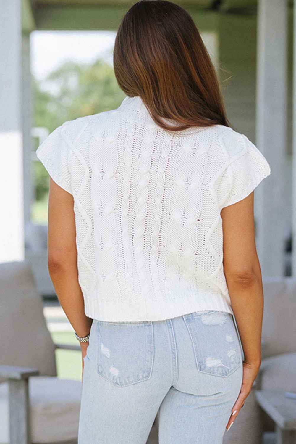 White Cable Knit Colorblock Satin Bowknot Short Sleeve Sweater by Wild and Free Boutique