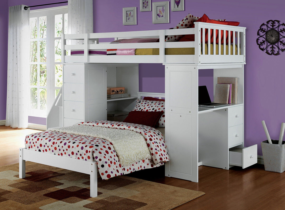 Freya - Twin Loft Bed With Storage (Not Including The Bottom Twin Bed) - White by Unique Piece Furniture