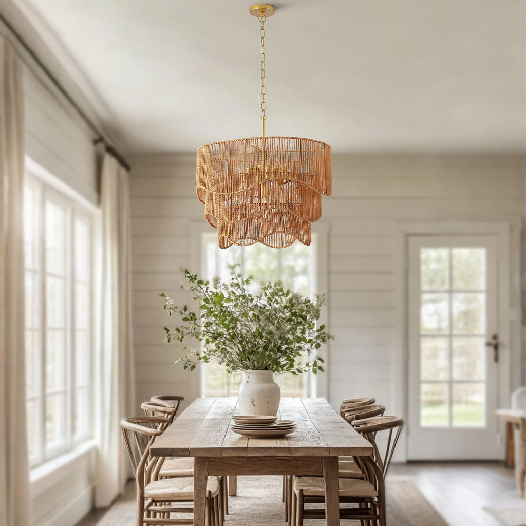 Chandelier With 7 Light E26 Base, Adjustable Height Wave Pendant Light For Living Room - Gold by Unique Piece Furniture