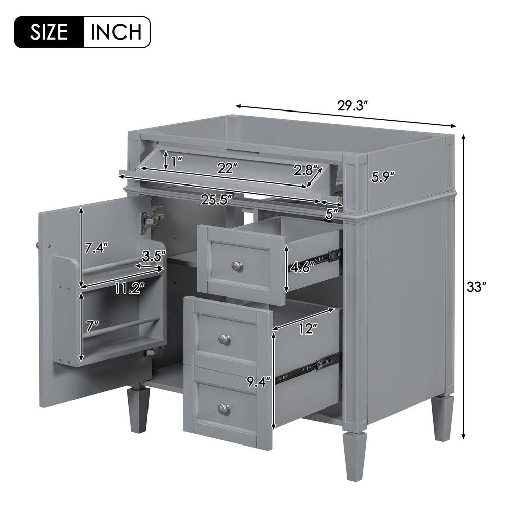 Bathroom Vanity With 2 Drawers And Tip-Out Drawer, Storage Cabinet by Unique Piece Furniture