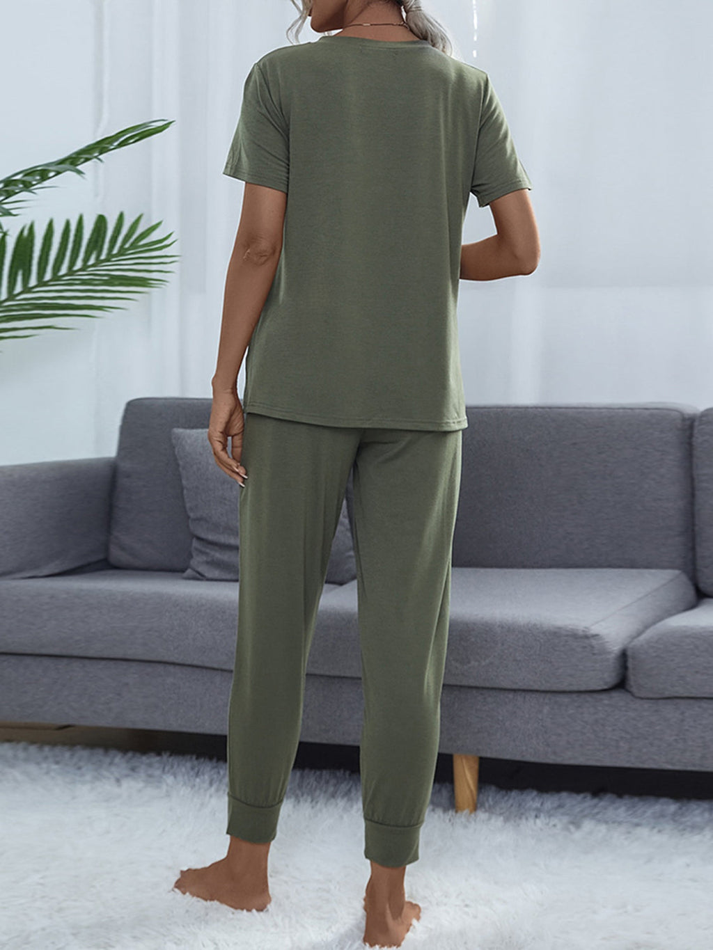 Shiny Round Neck Short Sleeve Top and Pants Set by Wild and Free Boutique