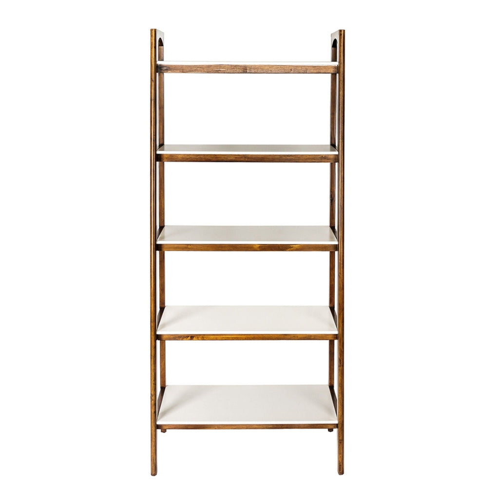 Mid - Century Design 5 Shelf Bookcase - Off White / Pecan by Unique Piece Furniture