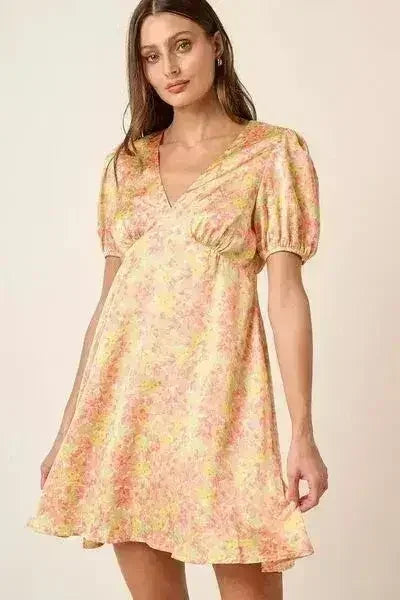 Mittoshop Printed V-Neck Puff Sleeve Mini Dress by Femstylo