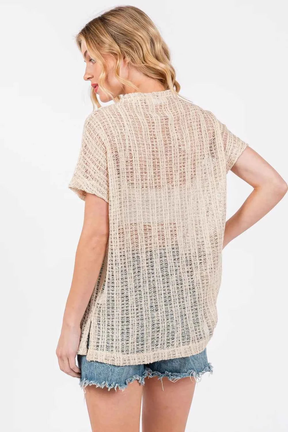 Ces Femme See Through Crochet Mock Neck Cover Up by Wild and Free Boutique